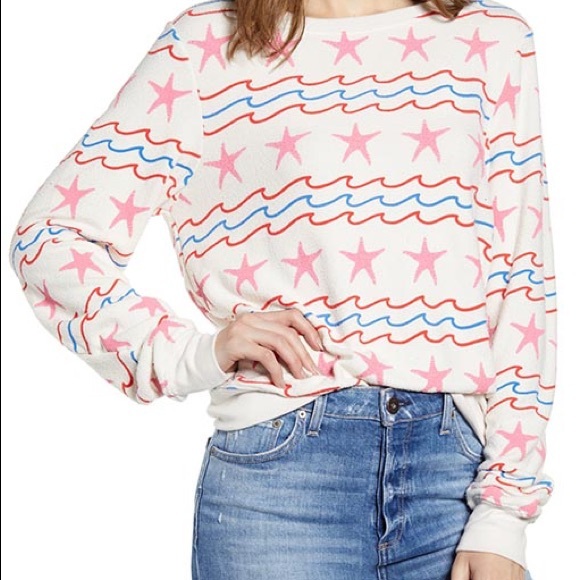 Wildfox Tops - 🔥WILDFOX🔥Sea Stars & Stripes Baggy Beach Jumper Patriotic Top Rare Small NWT